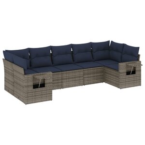 vidaXL Salon de jardin 7 Pièces avec coussins gris résine tressée
