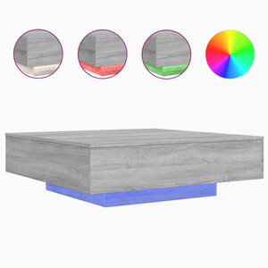 vidaXL Table basse avec lumières LED sonoma gris 100x100x31 cm