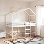 vidaXL Lit superposé avec échelle et toit sans matelas blanc 90x200 cm