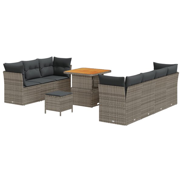 Ensemble de Canapé de Jardin de 10 Pièces avec Coussins en Poly Rattan Gris
