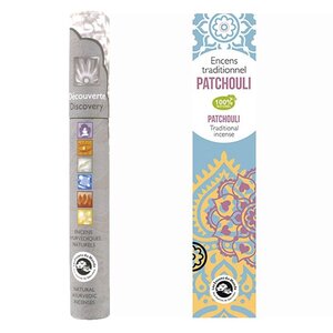 Encens indien Patchouli 20 bâtonnets + encens ayurvédique 14 bâtonnets