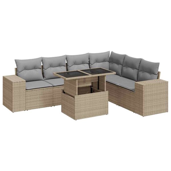 vidaXL Salon de jardin avec coussins 7 Pièces beige résine tressée