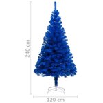 vidaXL Arbre de Noël artificiel pré-éclairé et boules bleu 240 cm PVC