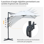 Parasol déporté carré inclinable manivelle avec pied en acier dim. 2 45L x 2 45l x 2 48H m alu. polyester haute densité crème