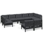 vidaXL Salon de jardin 10 Pièces avec coussins Noir Bois de pin massif