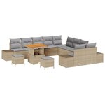 Canapé de jardin vidaXL de 13 pièces avec coussins Beige Poly Rotin