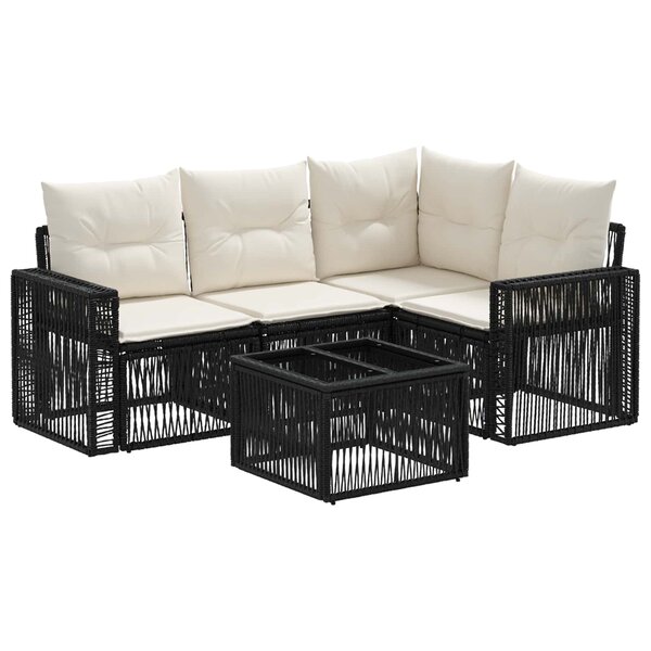 vidaXL Ensemble de canapé de jardin 5 Pièces Noir et blanc crème