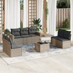 vidaXL Salon de jardin 8 Pièces avec coussins gris résine tressée