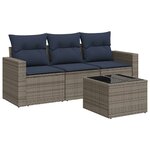 vidaXL Salon de jardin 4 Pièces avec coussins gris résine tressée