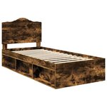 vidaXL Cadre de lit avec tête de lit Chêne fumé 90 x 190 cm Pin massif
