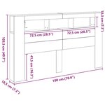 vidaXL Tête de lit LED avec étagère Chêne noir 180 x 18.5 x 103.5 cm