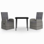 vidaXL Ensemble à manger de jardin avec coussins 3 Pièces Gris