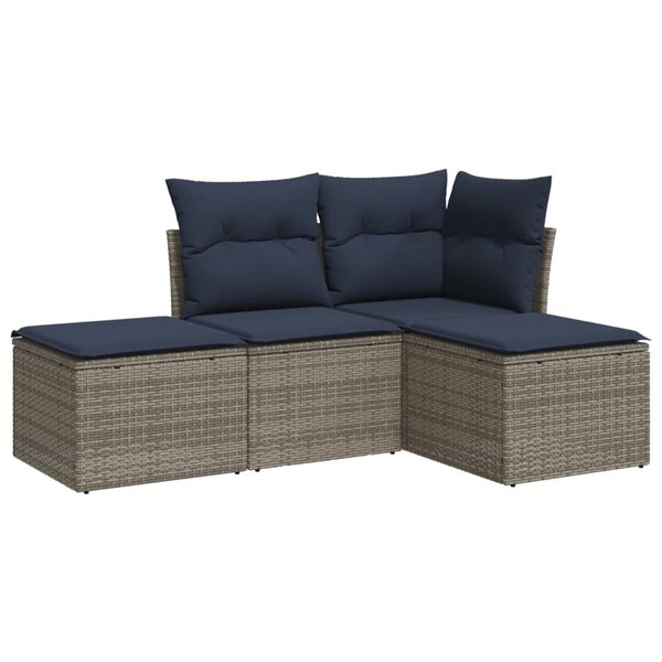 vidaXL Salon de jardin 4 Pièces avec coussins gris résine tressée