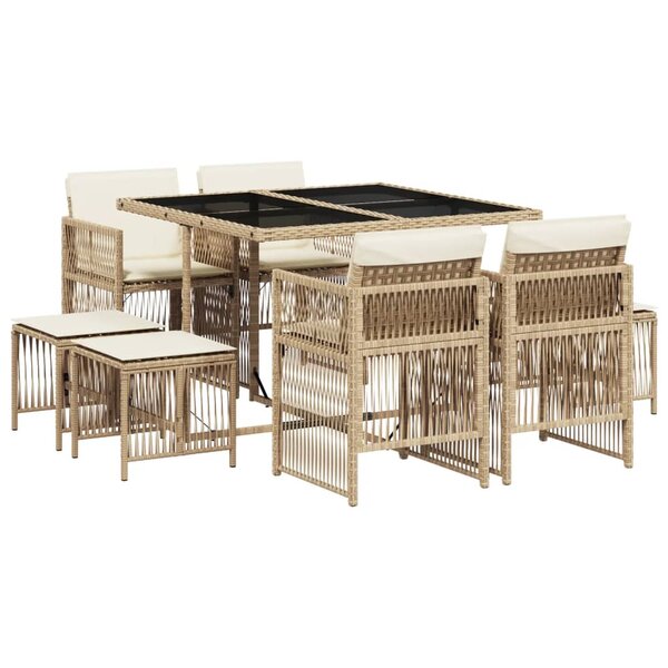 vidaXL Ensemble à manger de jardin et coussins 9 Pièces beige Poly rotin