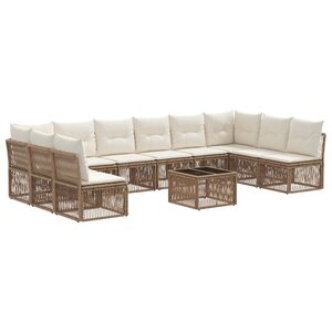 vidaXL Ensemble de canapé de jardin 11 Pièces Beige polyrotin