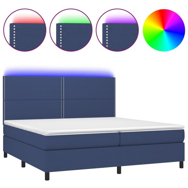 vidaXL Sommier à lattes de lit et matelas et LED Bleu 200x200 cm Tissu