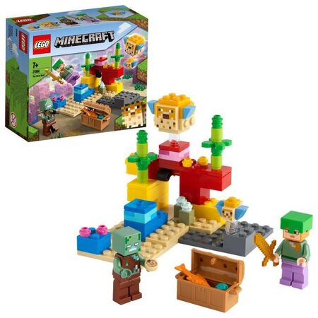 Lego minecraft 21164 le récif de corail jeu de construction incluant alex  deux poissons en briques et un zombie