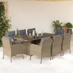 vidaXL Ensemble à manger de jardin et coussins 9 Pièces beige Poly rotin