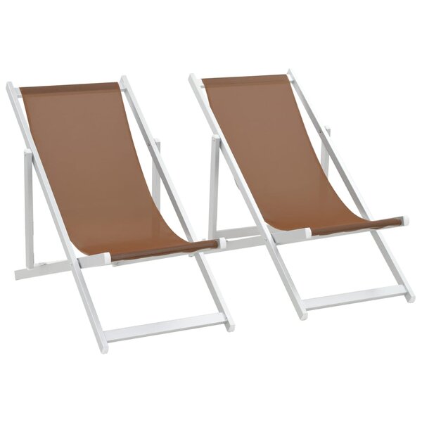 vidaXL Chaises de plage pliables lot de 2 Aluminium textilène Marron