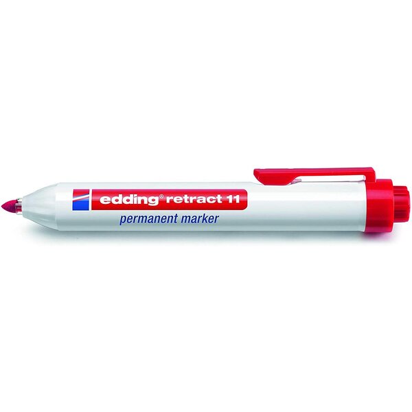 Marqueur permanent rétractable pointe ogive 1 5/3mm rechargeable rouge x 10 edding