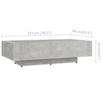Vidaxl table basse gris béton 115x60x31 cm aggloméré