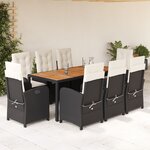 vidaXL Ensemble à manger de jardin 9Pièces coussins noir résine tressée