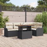 Ensemble de Canapés de Jardin 6 pièces avec Coussins Noir Poly Rotin