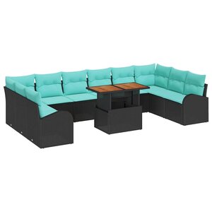 vidaXL Ensemble de canapé de jardin 11 Pièces Noir Poly rotin