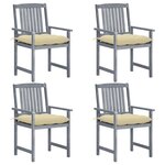 vidaXL Chaises de jardin et coussins lot de 4 Gris Bois acacia massif