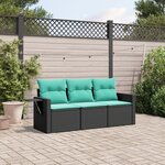 vidaXL Salon de jardin 3 Pièces avec coussins noir résine tressée