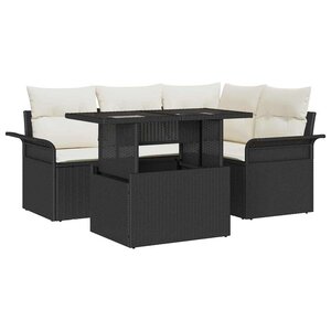 vidaXL Ensemble de canapé de jardin avec coussin 5 Pièces Noir Poly rotin