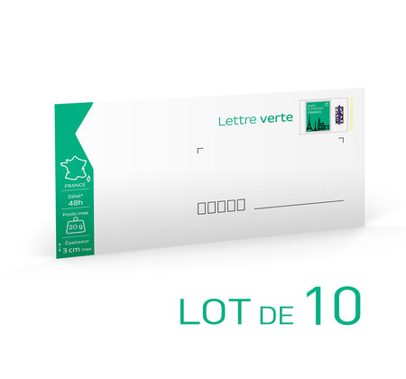 Prêt-à-Poster - Lettre Verte - 20g - Format DL - Enveloppes en lot de 10