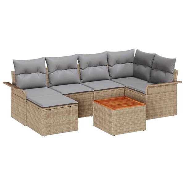 vidaXL Ensemble de canapé de jardin 7 Pièces Beige Poly rotin