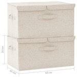 vidaXL Boîtes de rangement 2 Pièces Tissu 50x30x25 cm Crème