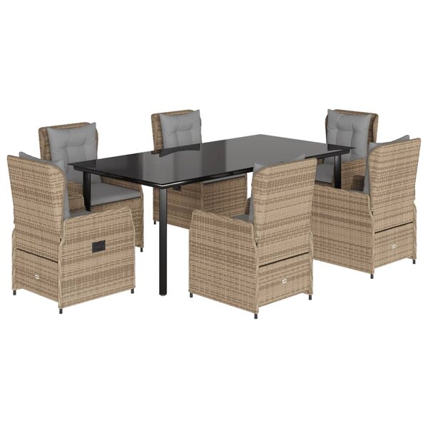 vidaXL Ensemble à manger de jardin et coussins 7 Pièces beige poly rotin