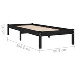 vidaXL Cadre de lit Noir Bois massif 75x190 cm Petit simple