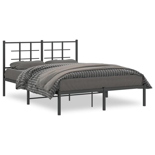 vidaXL Cadre de lit métal sans matelas avec tête de lit noir 140x190cm