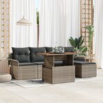 Ensemble de Canapé de Jardin 6 Pièces avec Coussins Gris en Rattan Poly