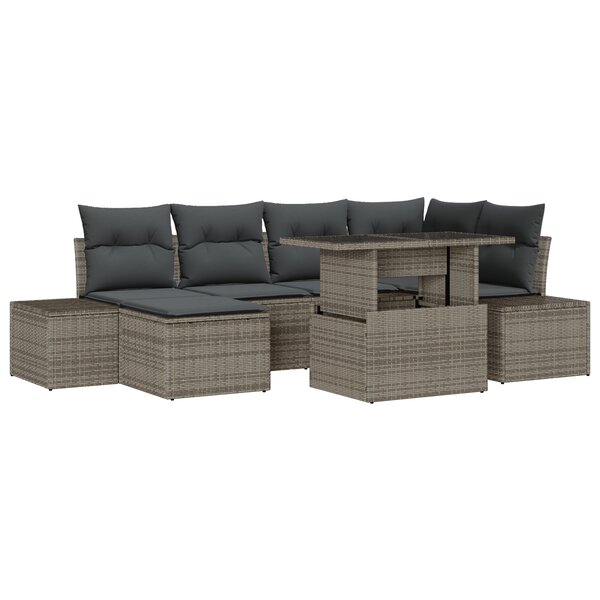 vidaXL Ensemble de canapé de jardin 7 pièces avec coussins gris en polyrotin