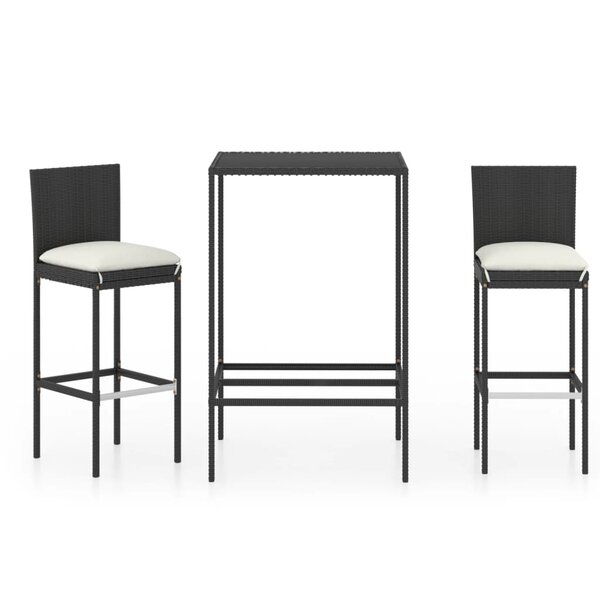 vidaXL Ensemble de bar de jardin 3 Pièces et coussins Résine tressée Noir