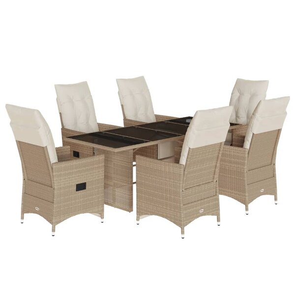 vidaXL Ensemble de bistro de jardin 7 Pièces coussins beige poly rotin