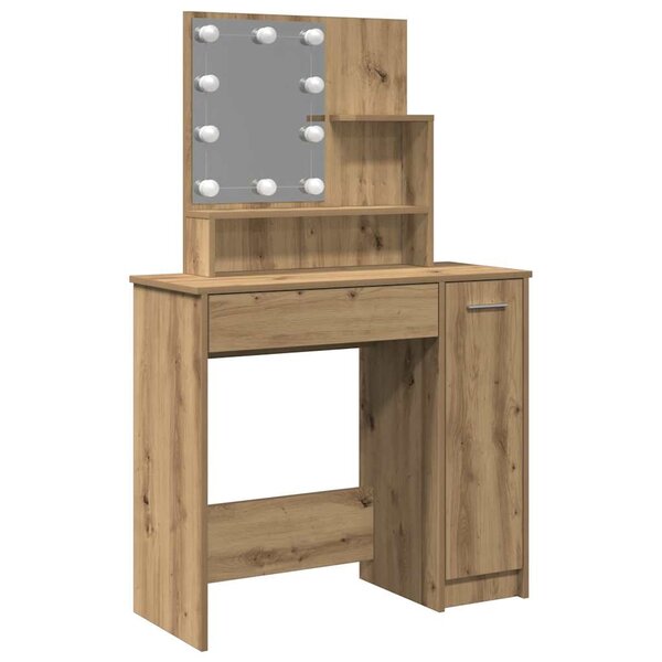 vidaXL Coiffeuse avec LED chêne artisanal 86 5x35x136 cm