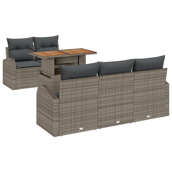 Ensemble de canapés de jardin vidaXL 6 pièces avec coussins gris poly rattan