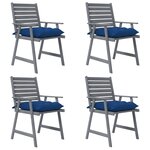 vidaXL Chaises à manger d'extérieur et coussins lot de 4 Acacia massif
