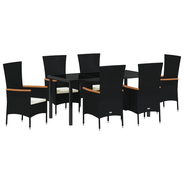 vidaXL Ensemble de Salle à Manger de Jardin 7 Pièces avec Coussins Rattan Noir