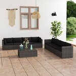 vidaXL Salon de jardin 9 Pièces avec coussins Résine tressée Gris