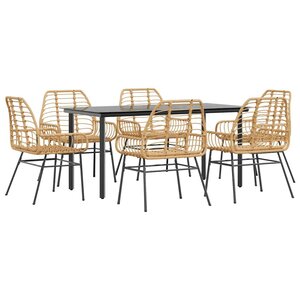 vidaXL Ensemble à manger jardin 7Pièces marron rpoly otin verre