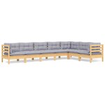 vidaXL Salon de jardin 7 Pièces avec coussins gris bois de pin massif