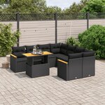 vidaXL Salon de jardin 9 Pièces avec coussins noir résine tressée