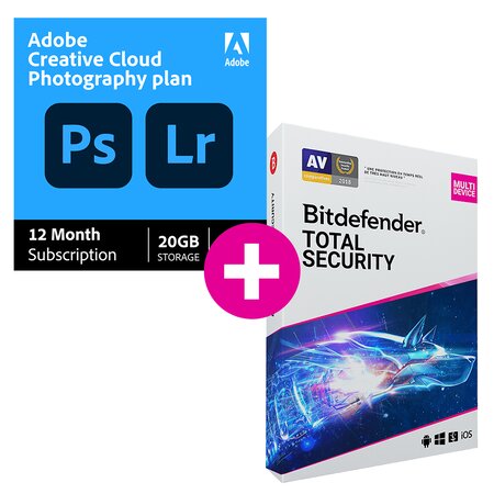 Adobe creative cloud photo 20go + bitdefender  total security - licence 1 an - 1 utilisateur - a télécharger
